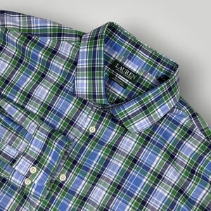 Lauren Ralph Lauren Mens XLRegular Fit Shirt Blue Green Plaid‎ Stretch